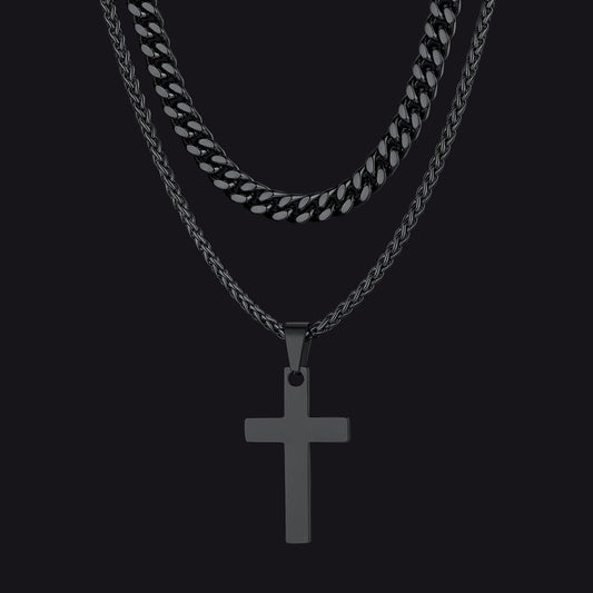 Miami Cuban Chain & Celtic Knot Cross Necklace Set for Men  img