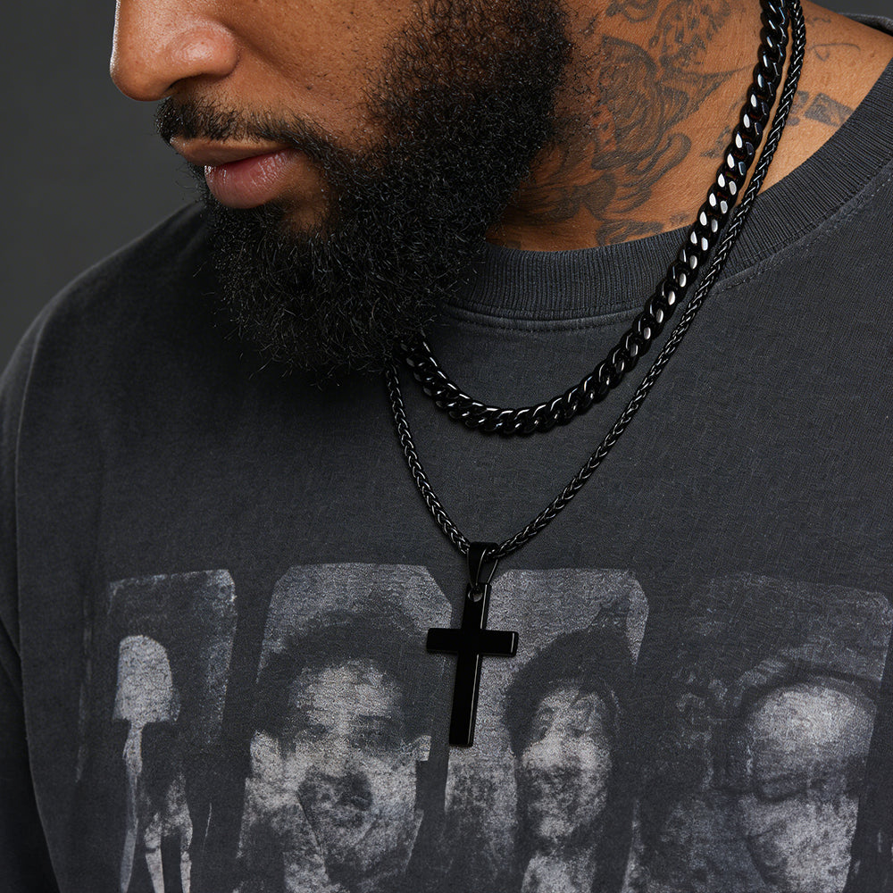 Miami Cuban Chain & Celtic Knot Cross Necklace Set for Men  