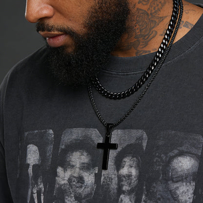 Miami Cuban Chain & Celtic Knot Cross Necklace Set for Men  