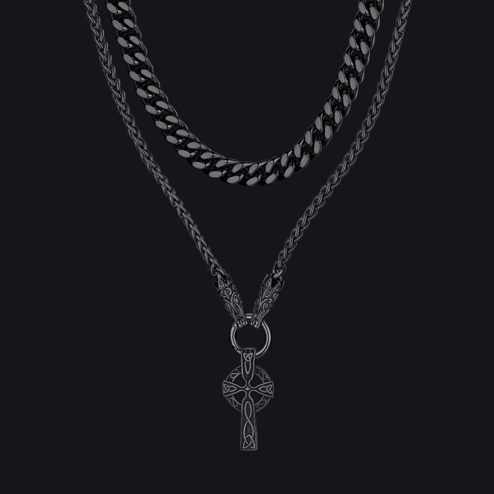 Miami Cuban Chain & Cornicello Italian Horn Pendant Set for Men  