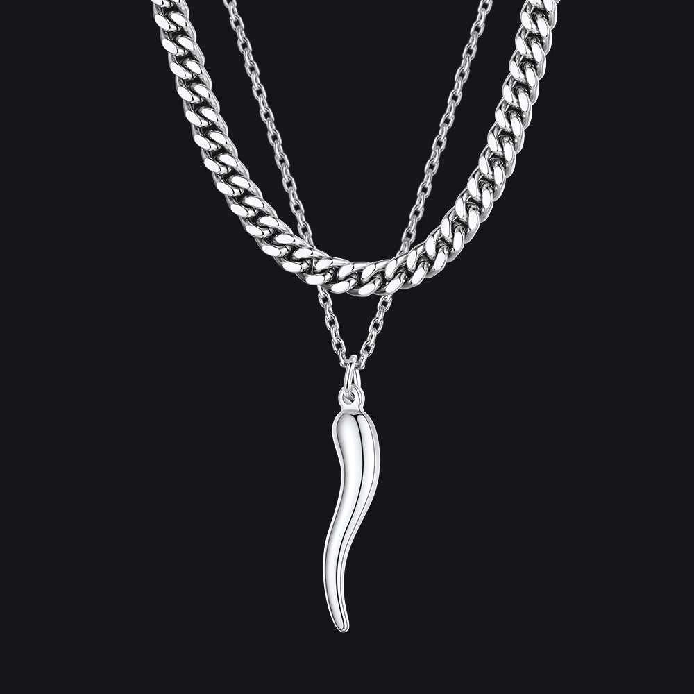 Miami Cuban Chain & Cornicello Italian Horn Pendant Set for Men