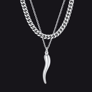  Miami Cuban Chain & Cornicello Italian Horn Pendant Set for Men