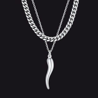 Miami Cuban Chain & Cornicello Italian Horn Pendant Set for Men