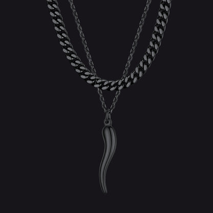 Miami Cuban Chain & Cornicello Italian Horn Pendant Set for Men