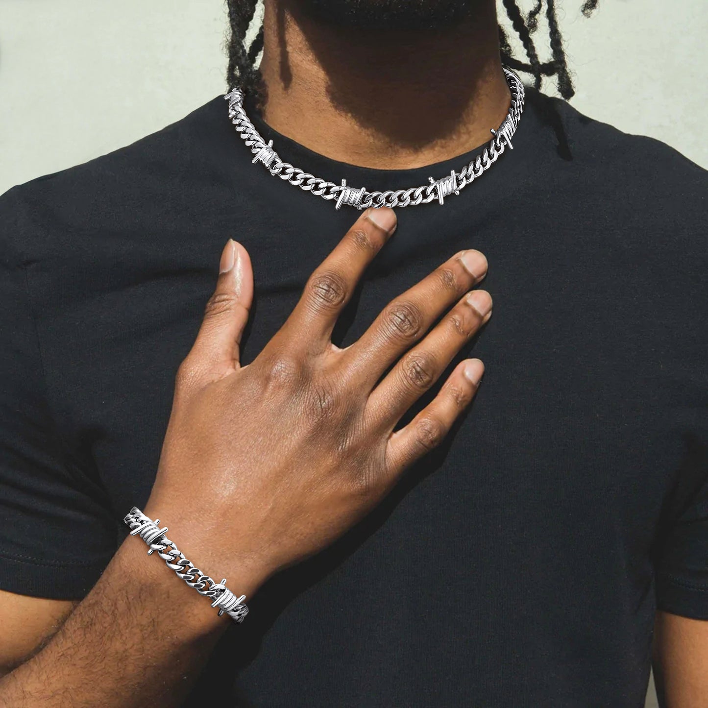 Barbed Wire Cuban Chain with Barbed Wire Cuban Chain Bracelet