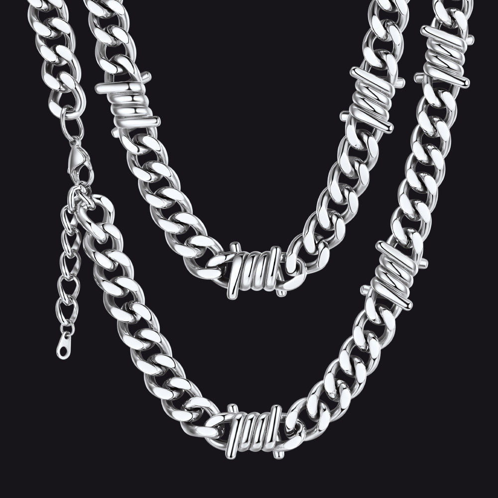 9mm Barbed Wire Cuban Link Chain Choker Necklace for Men Women