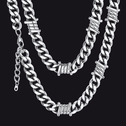 9mm Barbed Wire Cuban Link Chain Choker Necklace for Men Women