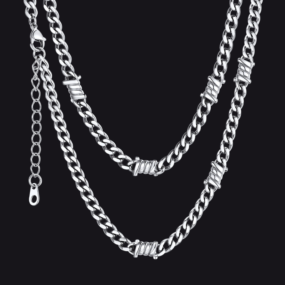 9mm Barbed Wire Cuban Link Chain Choker Necklace for Men Women