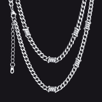 9mm Barbed Wire Cuban Link Chain Choker Necklace for Men Women