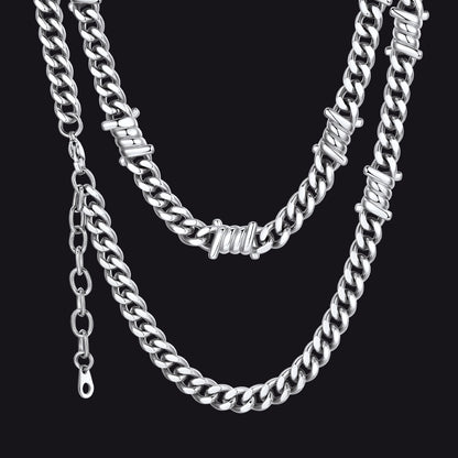 9mm Barbed Wire Cuban Link Chain Choker Necklace for Men Women