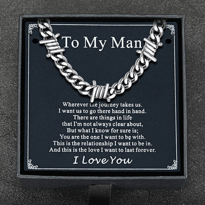 To My Men Barbed Wire Cuban Chain Choker Necklace Gift for Him FaithHeart Jewelry