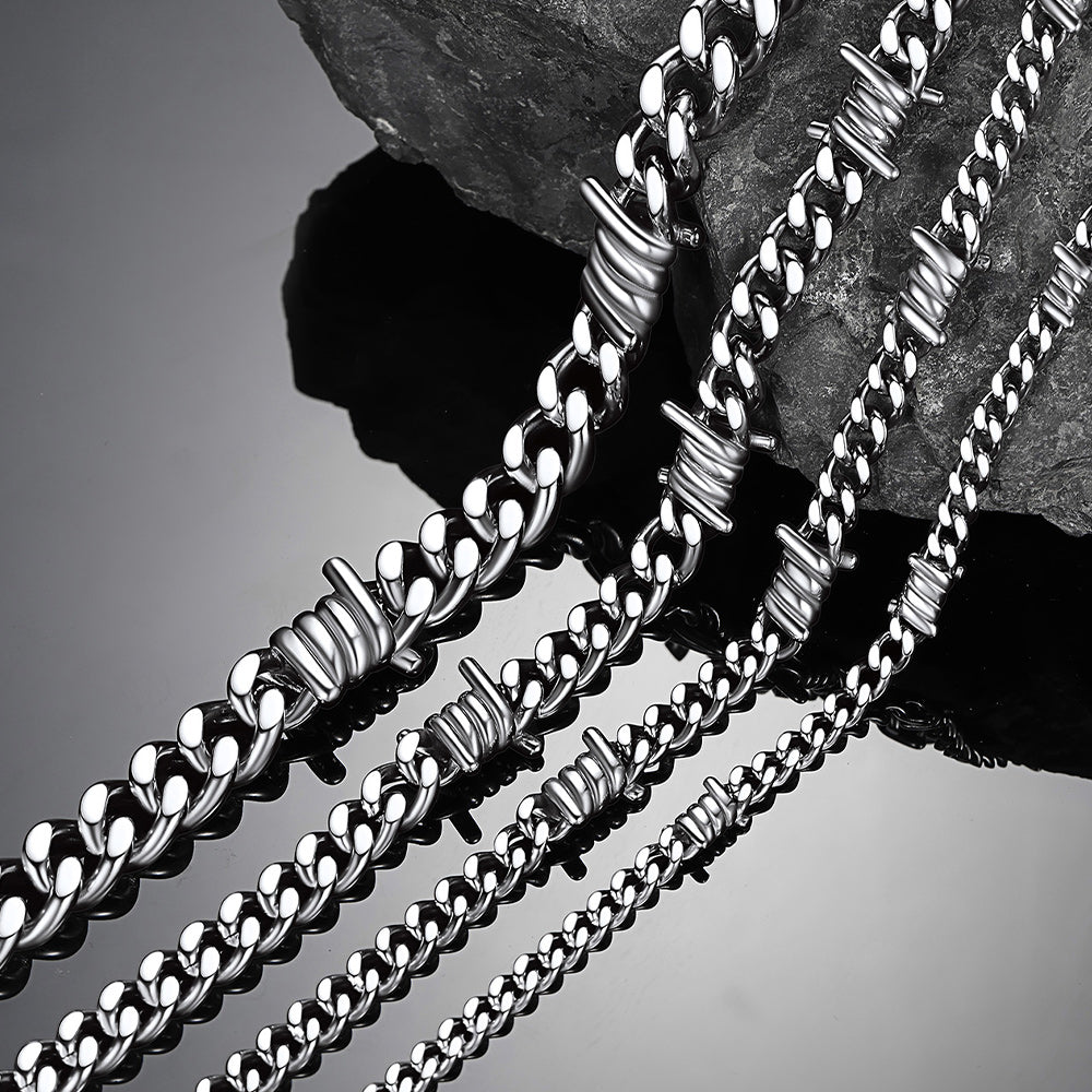 9mm Barbed Wire Cuban Link Chain Choker Necklace for Men Women