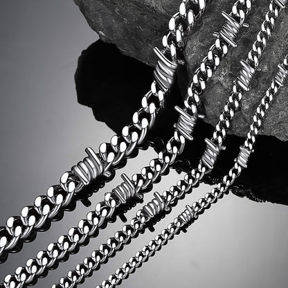 9mm Barbed Wire Cuban Link Chain Choker Necklace for Men Women
