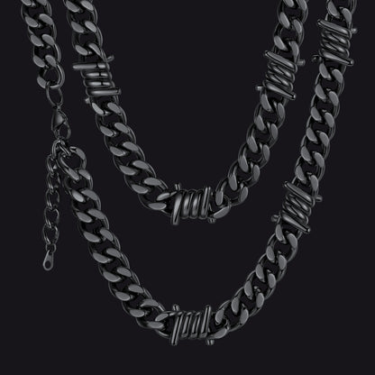 9mm Barbed Wire Cuban Link Chain Choker Necklace for Men Women
