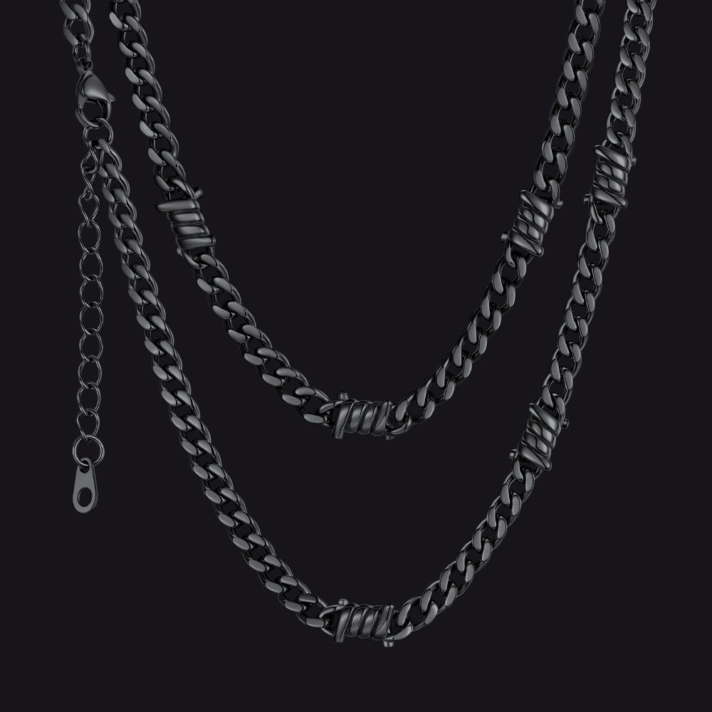 9mm Barbed Wire Cuban Link Chain Choker Necklace for Men Women