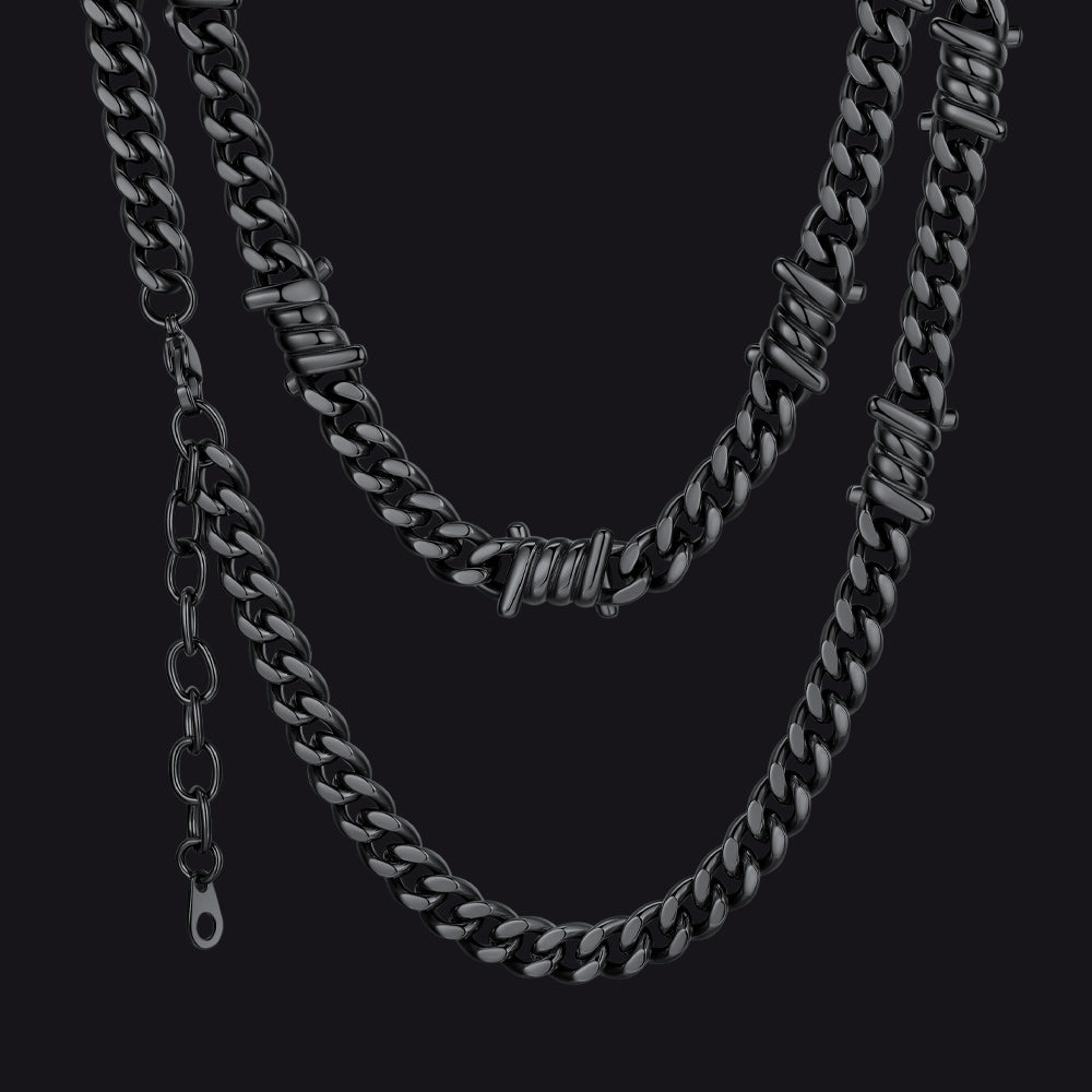 9mm Barbed Wire Cuban Link Chain Choker Necklace for Men Women