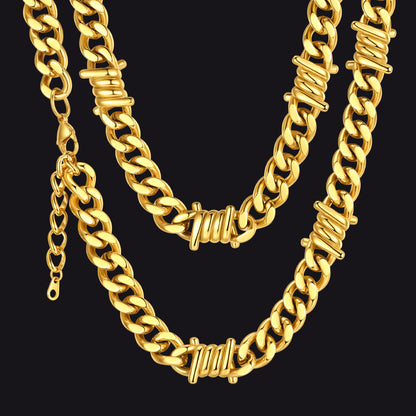 9mm Barbed Wire Cuban Link Chain Choker Necklace for Men Women