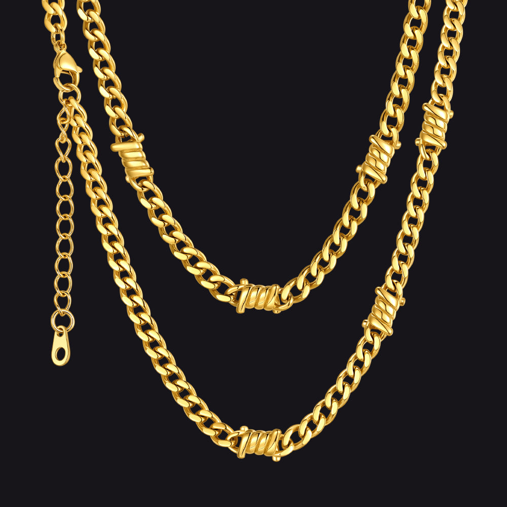 9mm Barbed Wire Cuban Link Chain Choker Necklace for Men Women
