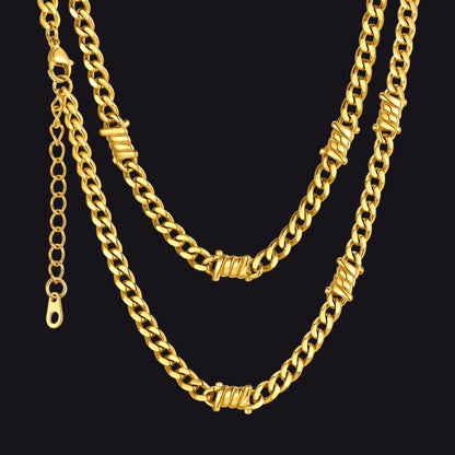 9mm Barbed Wire Cuban Link Chain Choker Necklace for Men Women