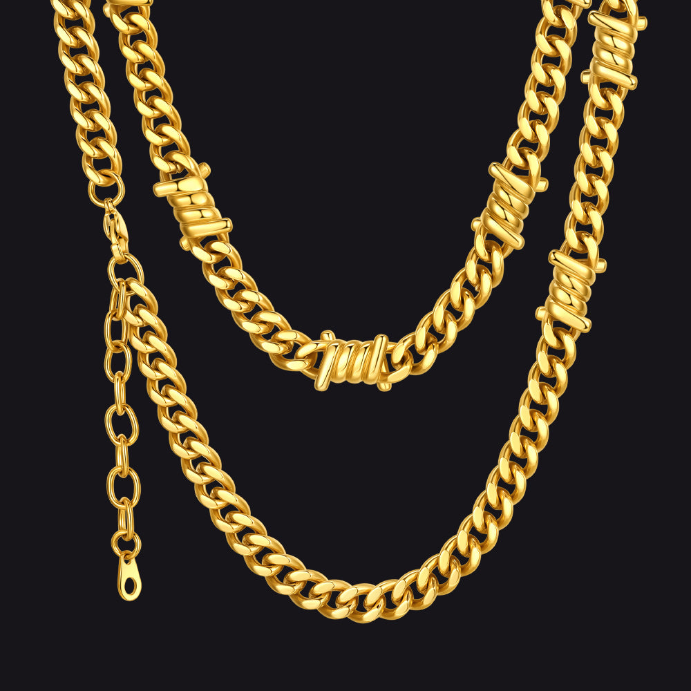 9mm Barbed Wire Cuban Link Chain Choker Necklace for Men Women