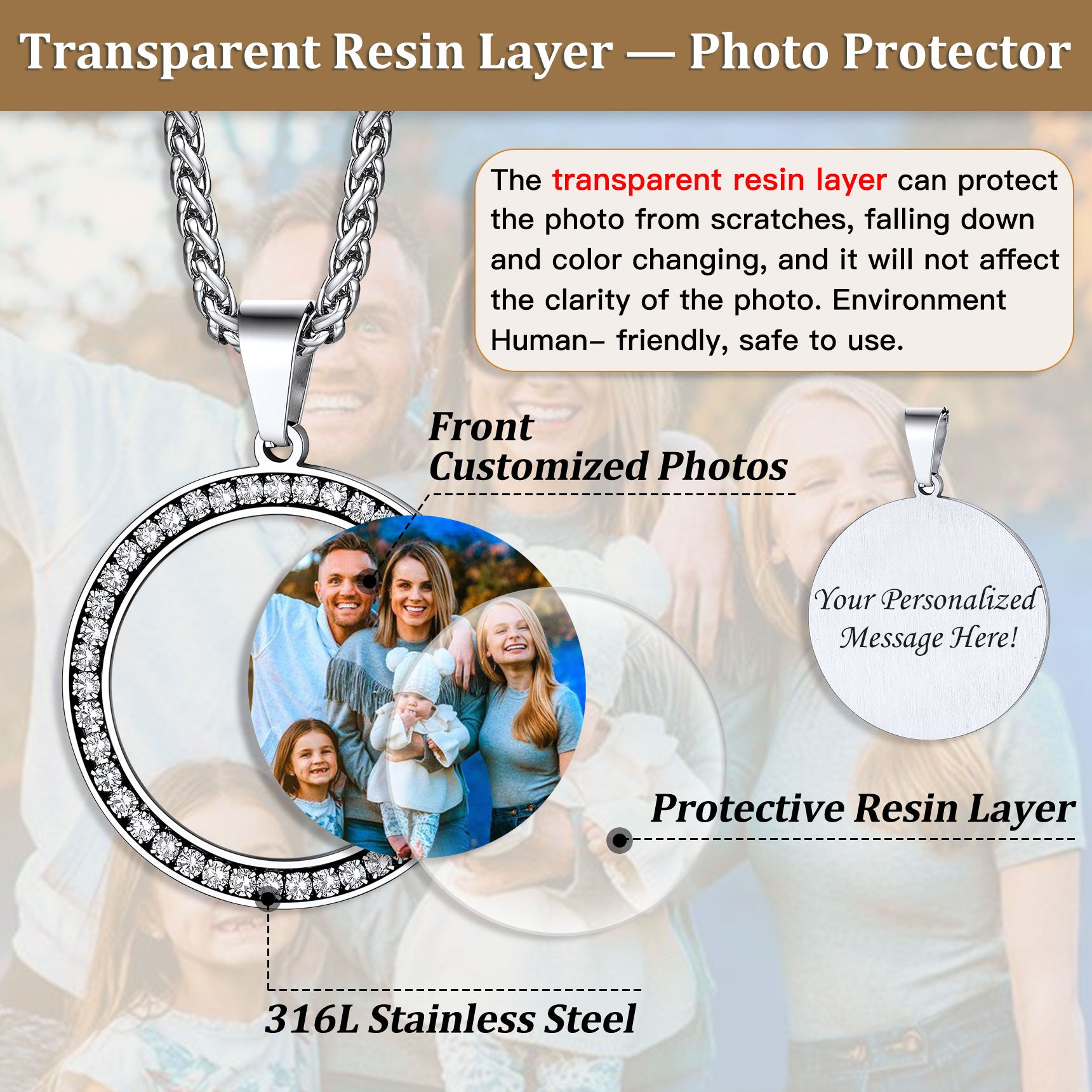 Customized CZ Picture Necklace Memorial Pendant for Men Women FaithHeart