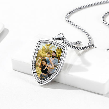 Personalized Shield Picture Necklace Pendant with CZ for Men