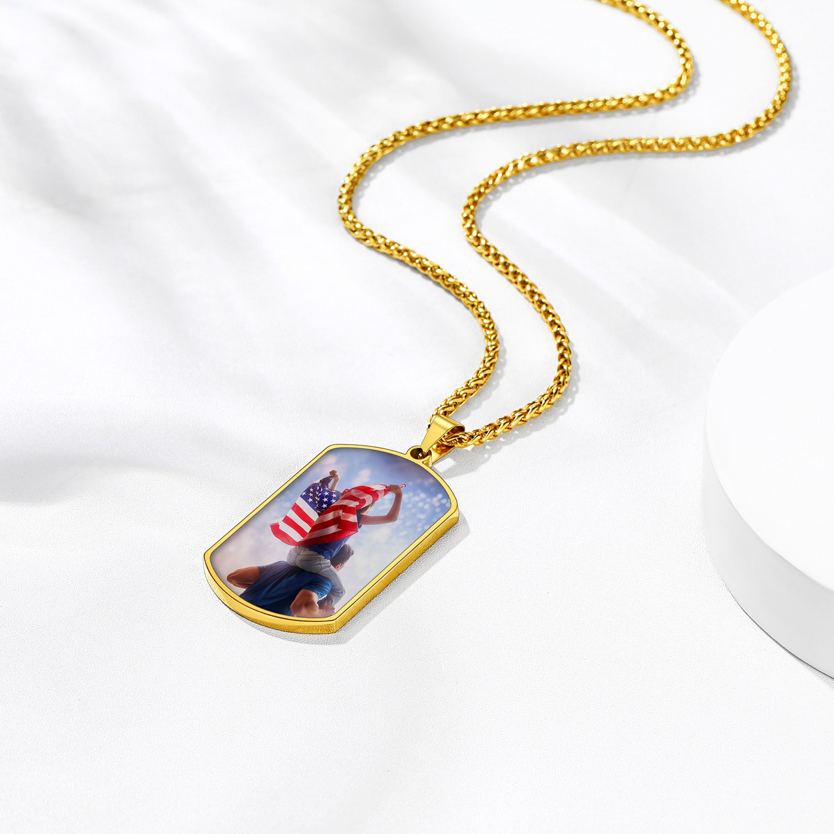 FaithHeart Military Colorful American Flag Stainless Steel Picture Custom Tag Necklace FaithHeart