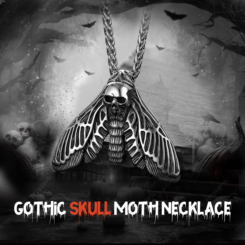 Cool Gothic Skull Moth Necklace for Men Boys