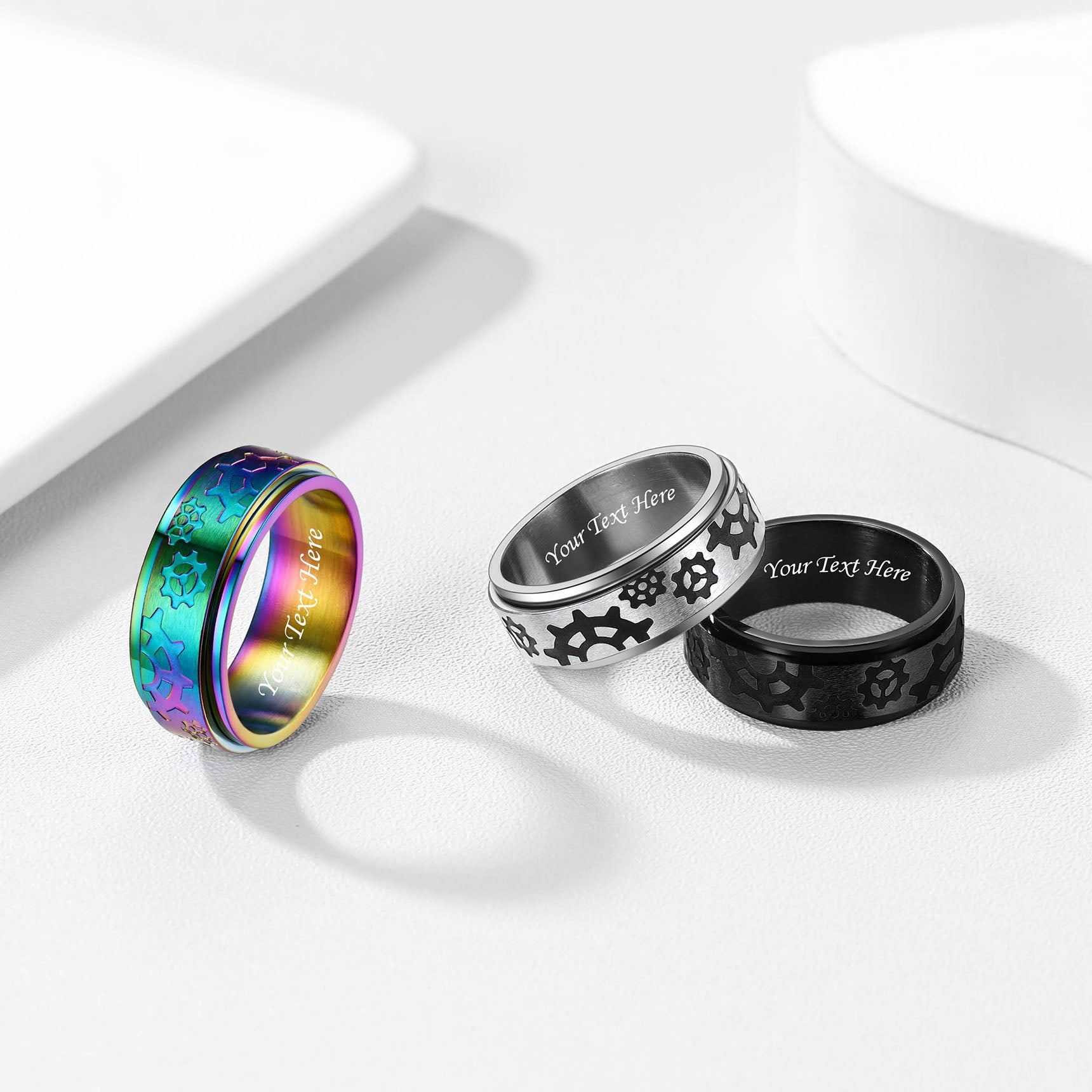  8mm Rotatable Star Moon, Sun Turning Ring