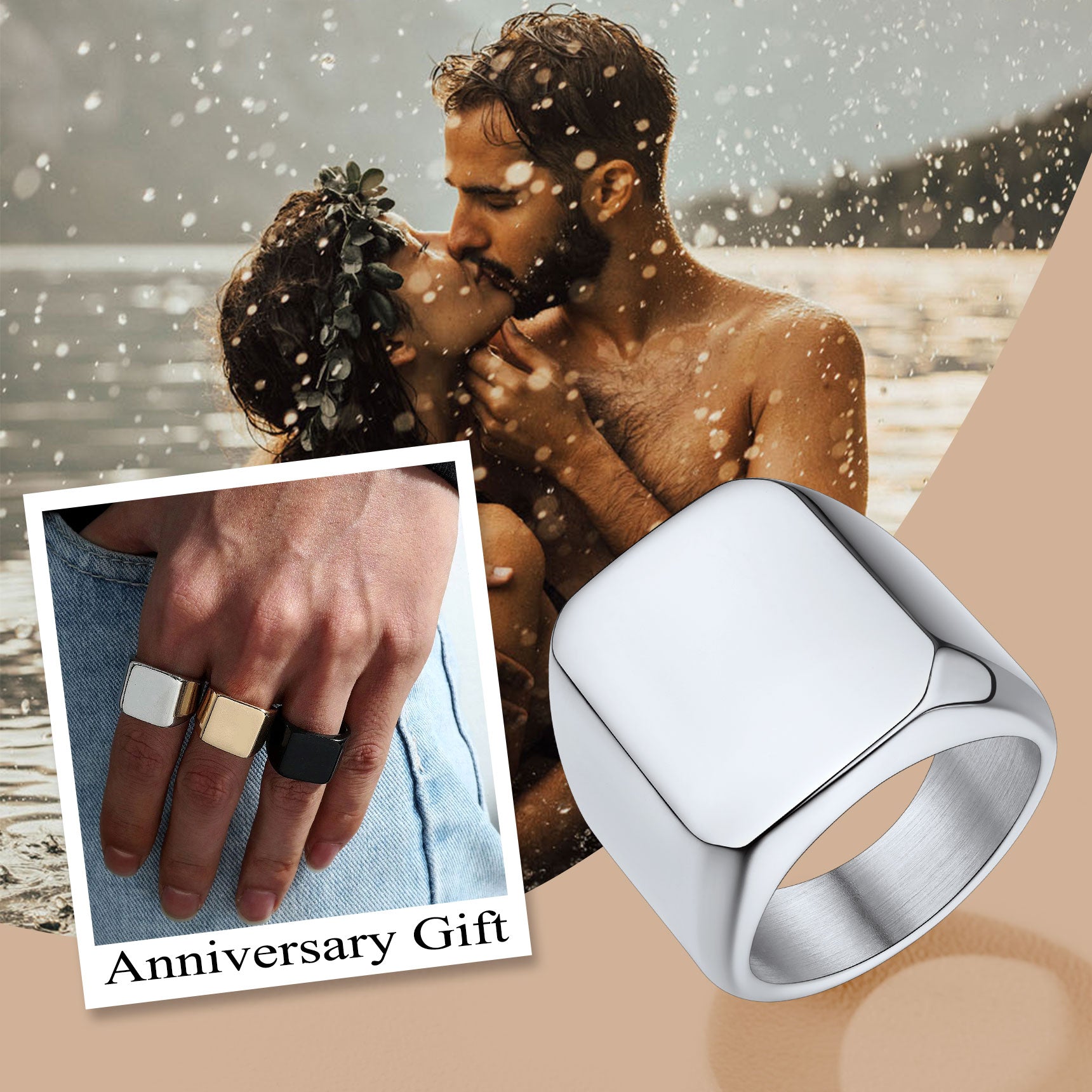 Custom Text Chunky Signet Ring for Men Women