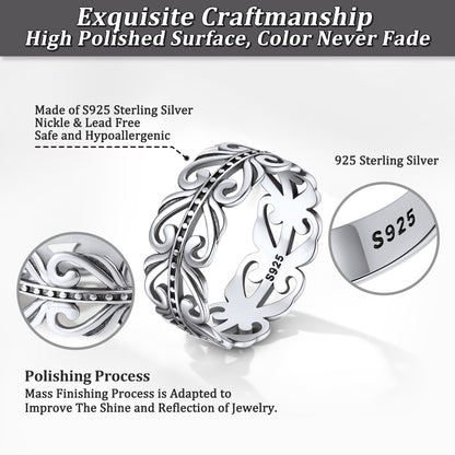 Bague en argent sterling avec nœud celtique et feuille de vigne en filigrane pour femme