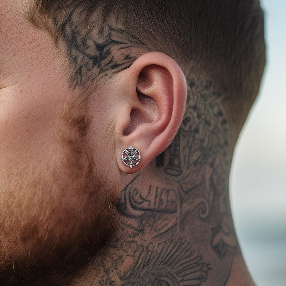 FaithHeart Baphomet Goat Stud Earrings for Men Satanic Jewelry FaithHeart