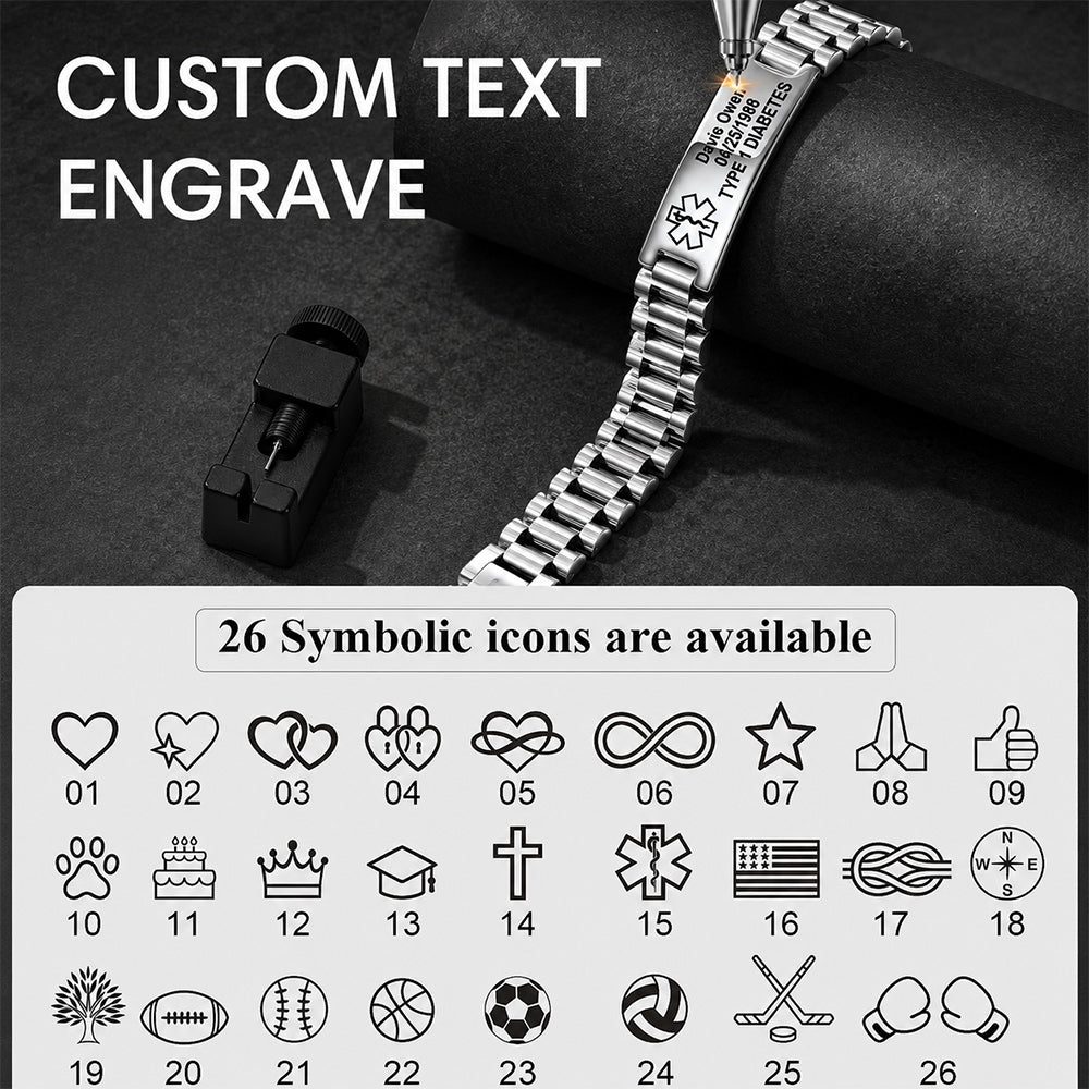 Custom engraving pattern options for bar watch strap chain bracelet