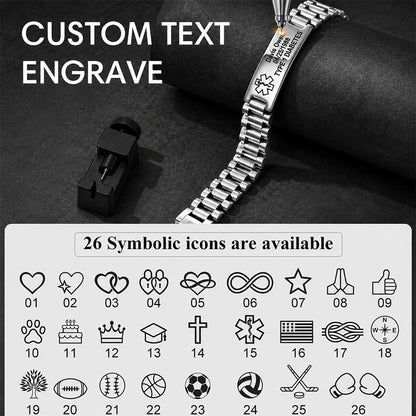 Custom engraving pattern options for bar watch strap chain bracelet