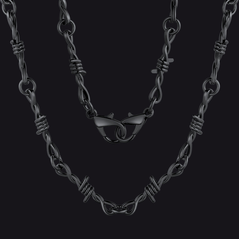 Gothic Barb Wire Cuban Chain Thorn Necklace for Men Women