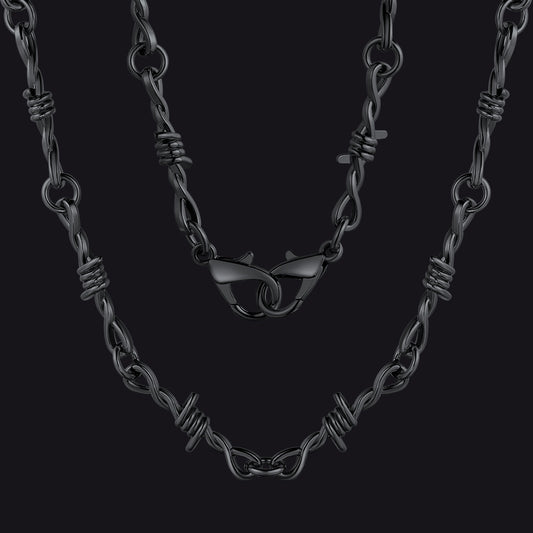 Gothic Barb Wire Cuban Chain Thorn Necklace for Men Women