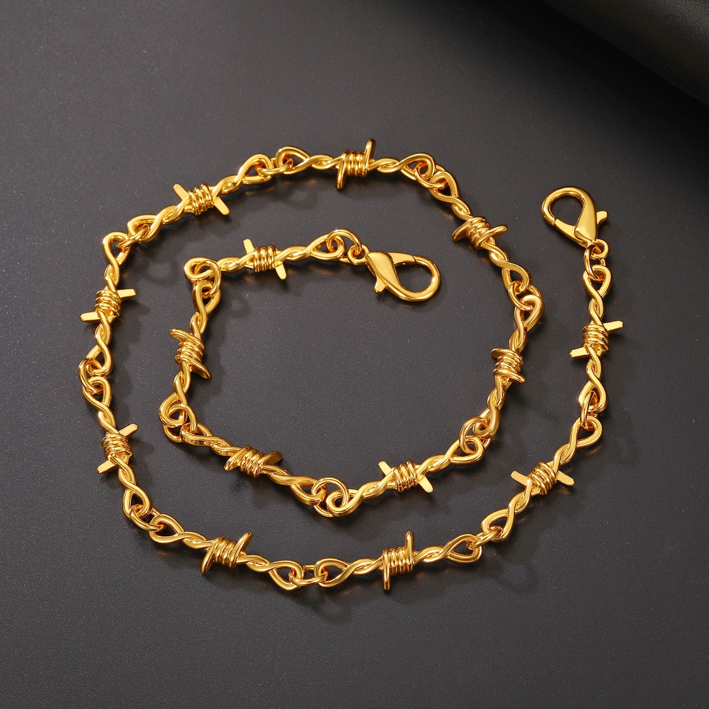 Gothic Barb Wire Cuban Chain Thorn Necklace for Men Women
