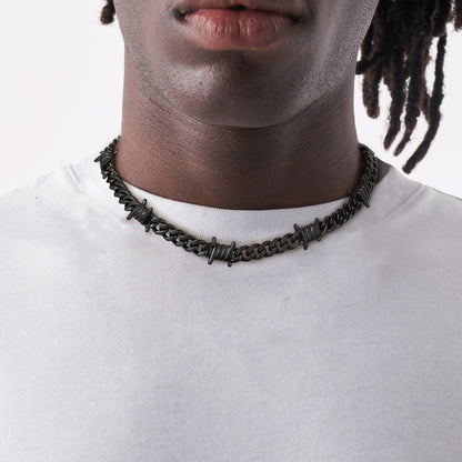 Barb Wire Cuban Link Chain Choker Necklace for Men Women 9MM Width