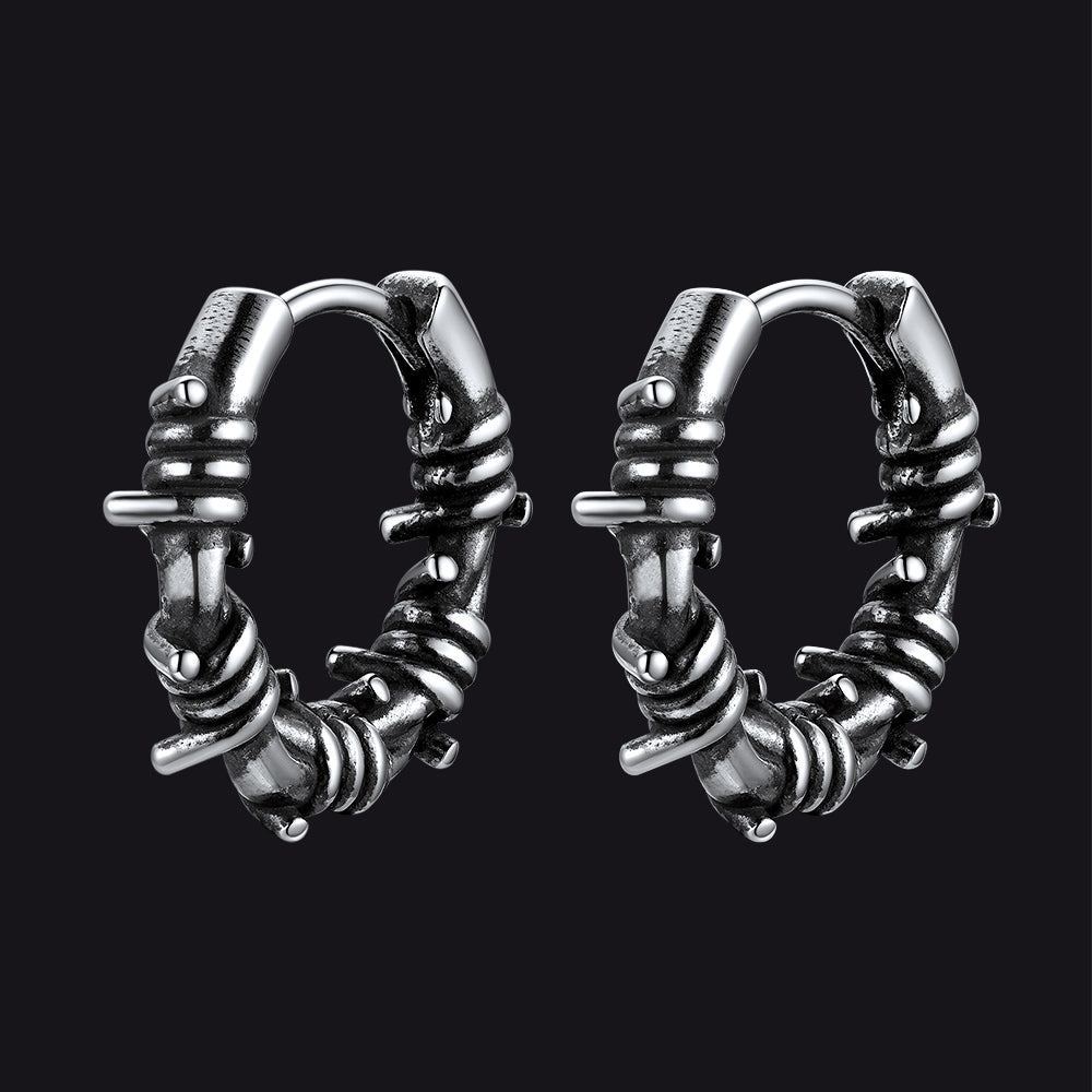 Gothic Stainless Steel Barbed Wire Hoop Earrings for Men