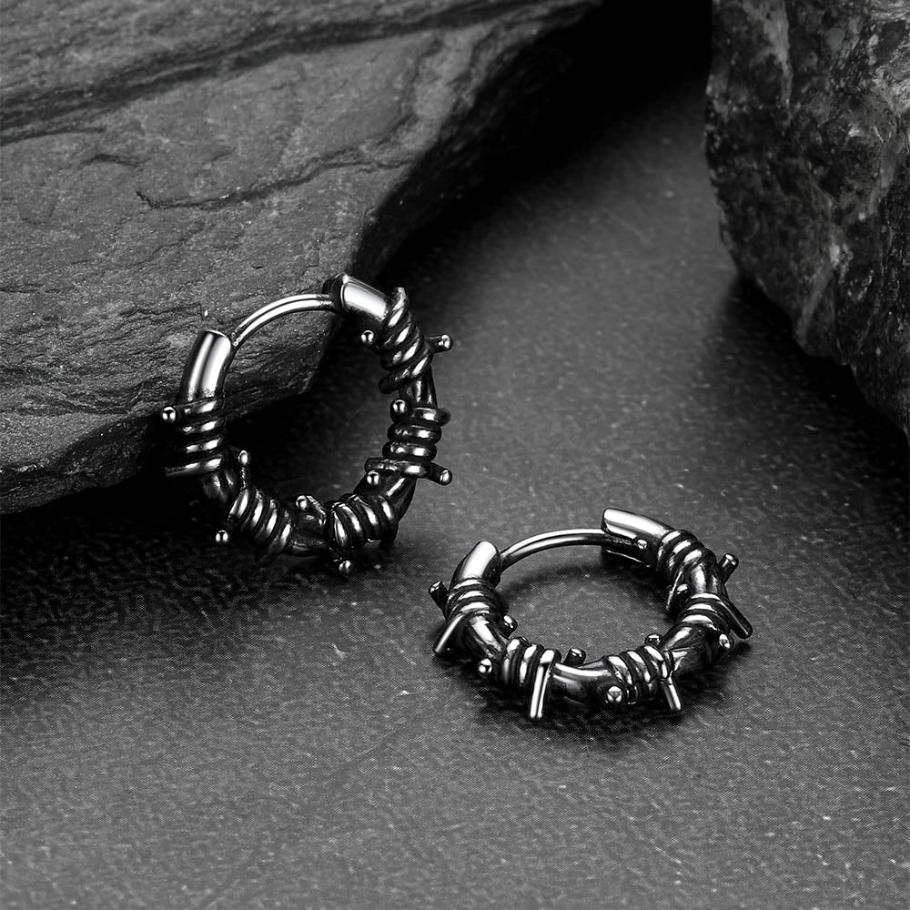 Gothic Stainless Steel Barbed Wire Hoop Earrings for Men