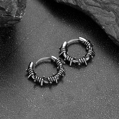 Gothic Stainless Steel Barbed Wire Hoop Earrings for Men