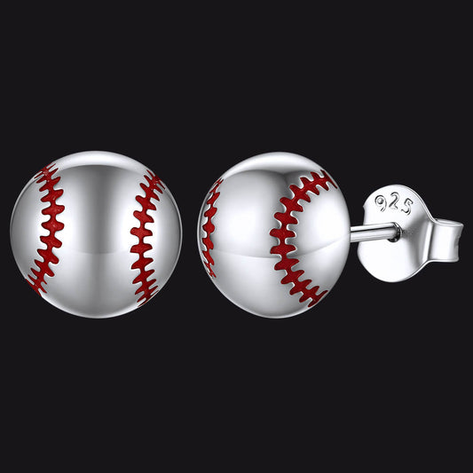 FaithHeart Sterling Silver Sport Baseball Stud Earrings for Women FaithHeart