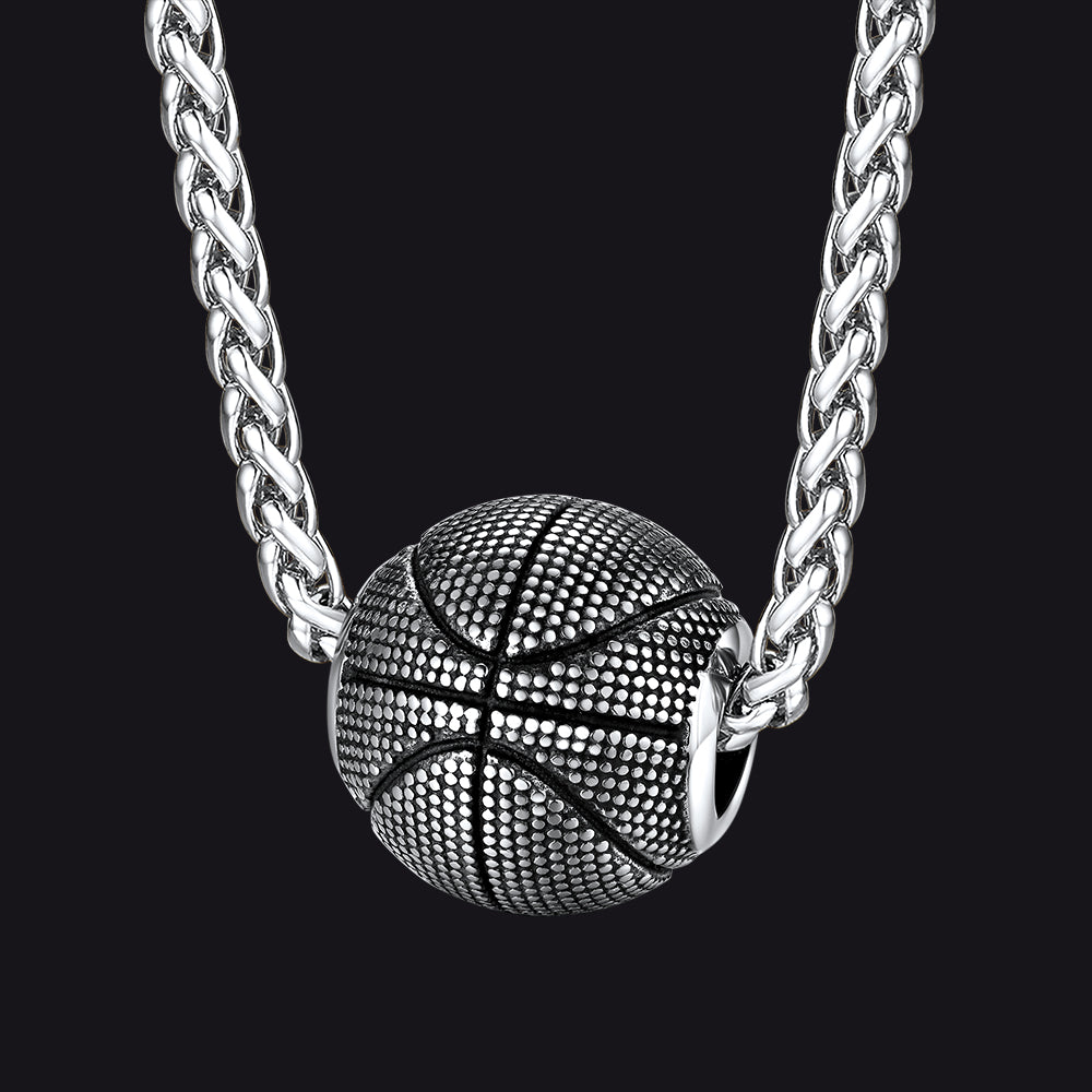 FaithHeart 3D Basketball Pendant Stainless Steel Sports Necklace FaithHeart