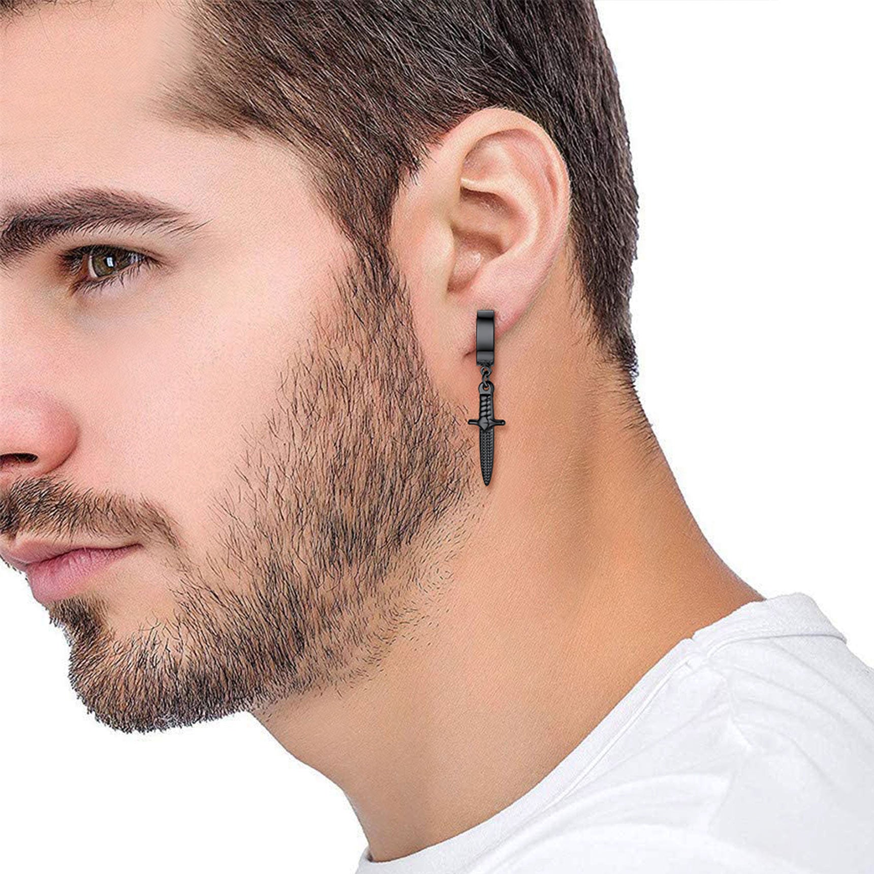 Rinhoo Punk Black Stainless Steel Earrings – Stud Hoop Dangle – Men Women Gift