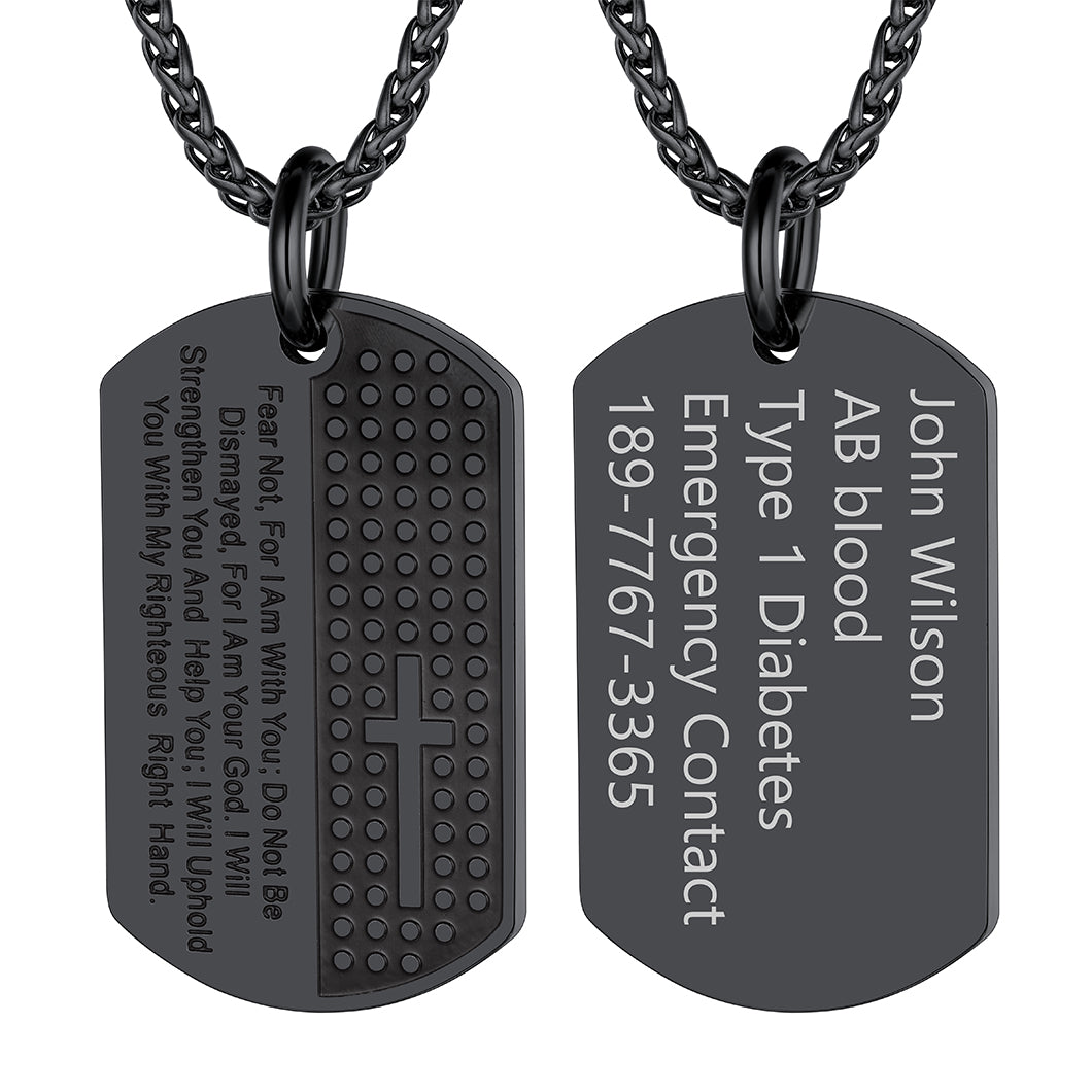 Custom Engraved Military Bible Cross Dog Tag Necklace For Men