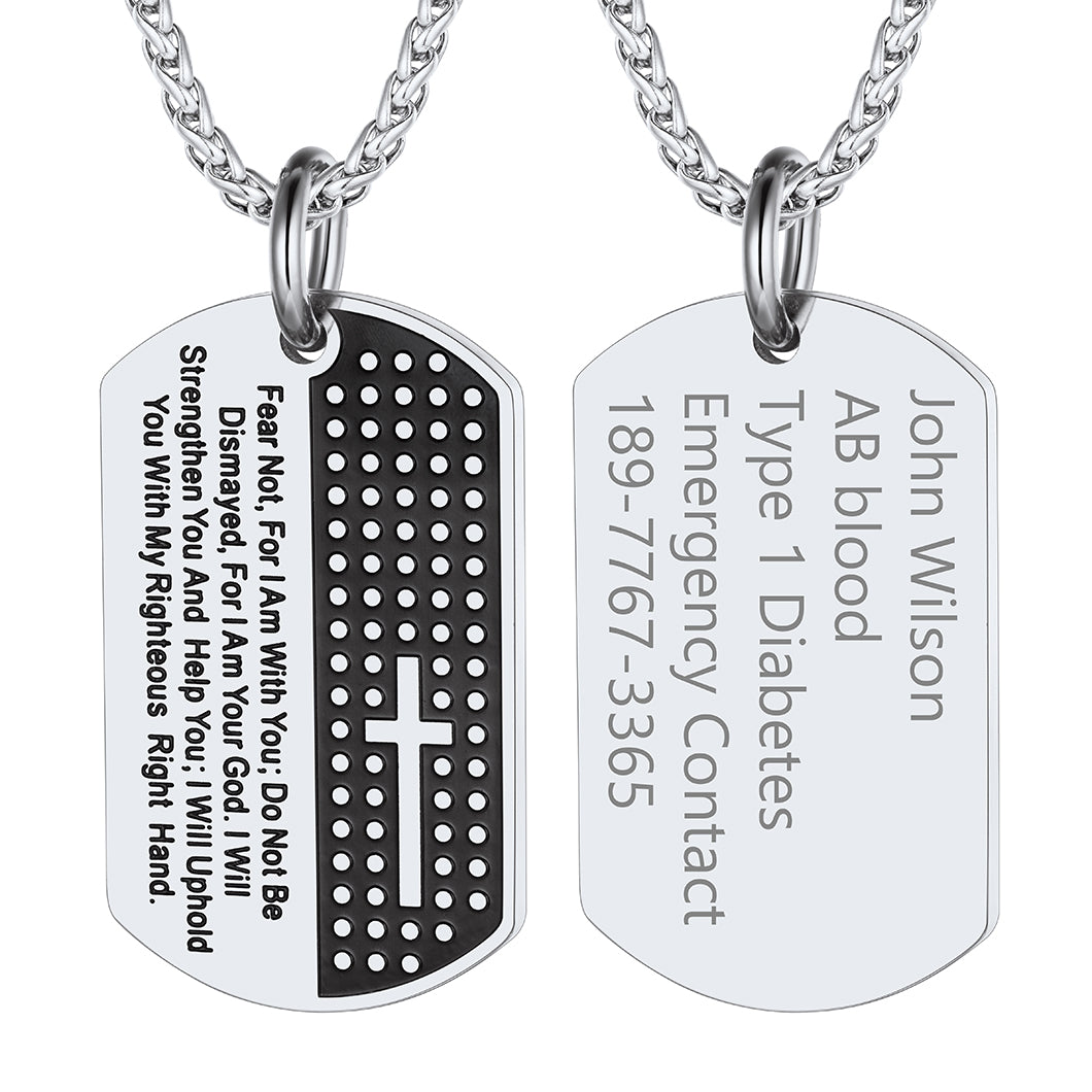 Custom Engraved Military Bible Cross Dog Tag Necklace For Men