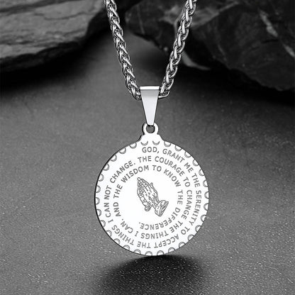 Bible Verse Prayer Hands Coin Medal Necklace for Men