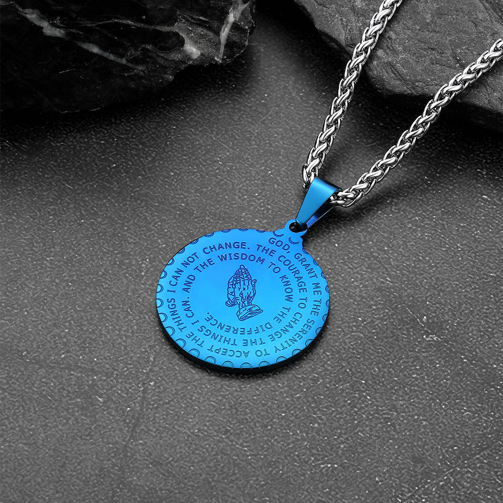 Bible Verse Prayer Hands Coin Medal Necklace for Men