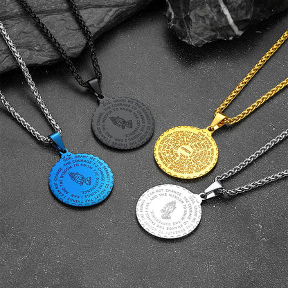 Bible Verse Prayer Hands Coin Medal Necklace for Men