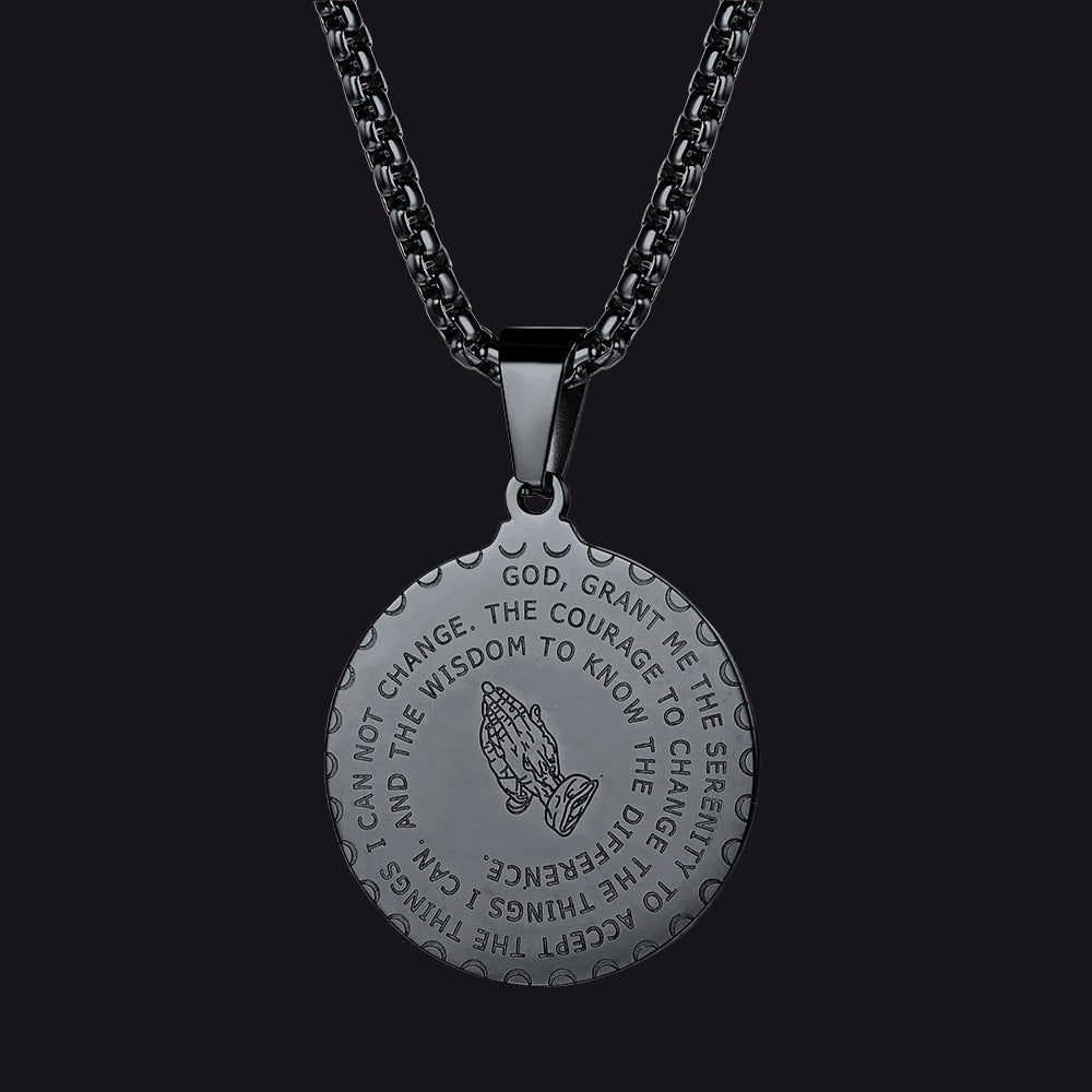 Bible Verse Prayer Hands Coin Medal Necklace for Men